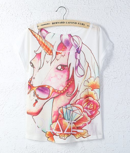 2015 spring and summer women new wild fashion bat shirt letter ice cream digital printing T