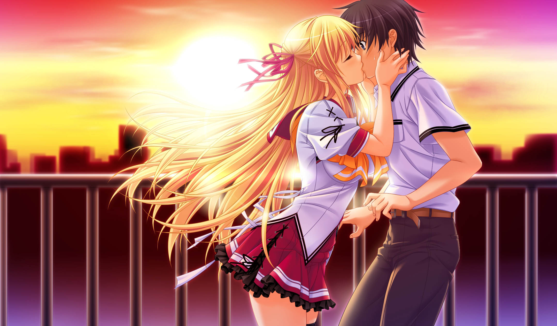Anime Girl Boy Beautiful Kiss Wallpaper